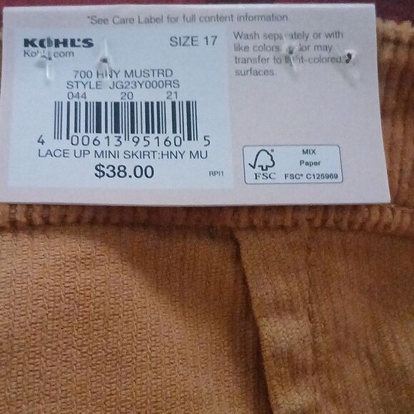 SO lace up mini corduroy mustard color fall winter mini  skirt Sz 17  33W NWT - Picture 7 of 8